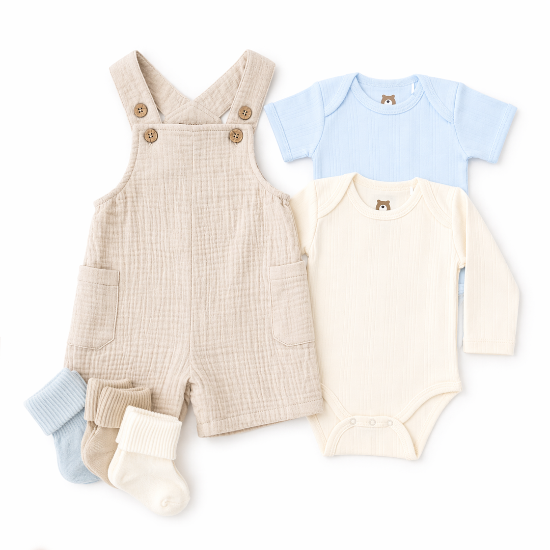 JBØRN Muslin Dungaree Outfit Set | Organic Cotton & Soft Bamboo