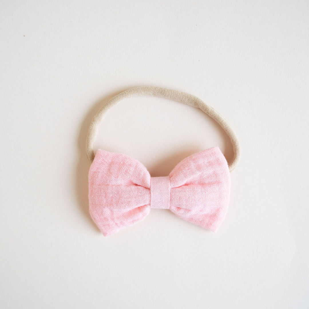 JBØRN Muslin Baby Girl Bow Headband Muslin Dusty Pink - Personalisable Baby Products Sold and Personalised by JustBørn