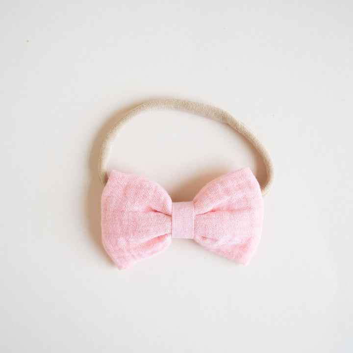 JBØRN Muslin Baby Girl Bow Headband Muslin Dusty Pink - Personalisable Baby Products Sold and Personalised by JustBørn