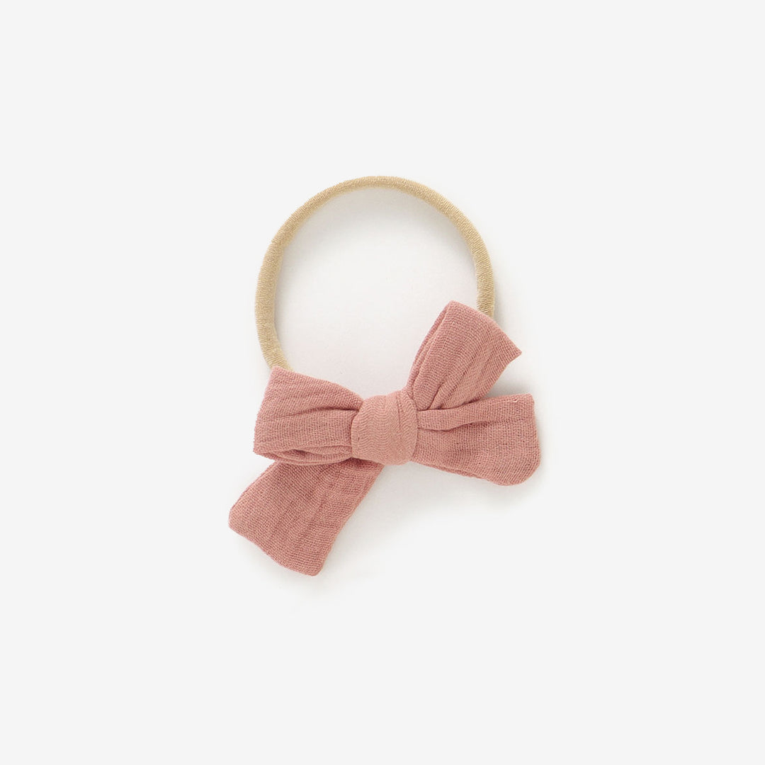 JBØRN Organic Cotton Muslin Baby Bow Headband in Muslin Peach Bronze, sold by JBørn Baby Products Shop, Personalizable by JustBørn