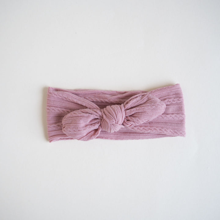 JBØRN Baby Girl Bow Cable Knit Headbands Cable Knit Dusty Rose - Personalisable Baby Products Sold and Personalised by JustBørn