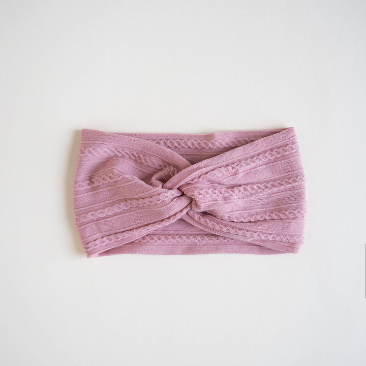 JBØRN Baby Girl Turban Headbands Cable Knit Dusty Rose - Personalisable Baby Products Sold and Personalised by JustBørn