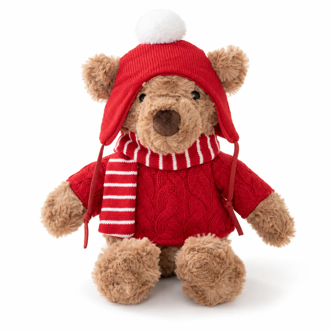 JBØRN świąteczny miś pluszowy z personalizowanym świątecznym ubrankiem, brązowy świąteczny miś - personalizowane produkty dla niemowląt sprzedawane i personalizowane przez JustBørn