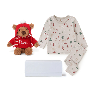 JBØRN First Christmas Gift Box | Festive Teddy & Pyjama Set | 0-3 Months - Personalisable Baby Products Sold and Personalised by JustBørn