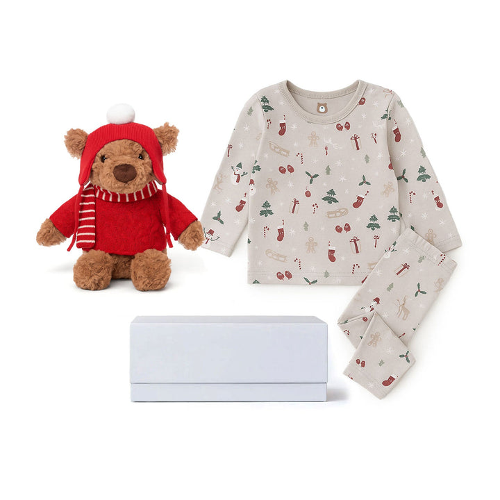 JBØRN First Christmas Gift Box | Festive Teddy & Pyjama Set | 0-3 Months No - Personalisable Baby Products Sold and Personalised by JustBørn