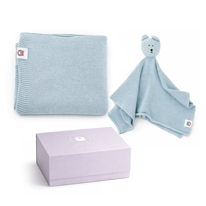 JBØRN Baby Gift Set | Knitted Blanket & Comforter French Grey Knitted Blankets Gift Set - Personalisable Baby Products Sold and Personalised by JustBørn
