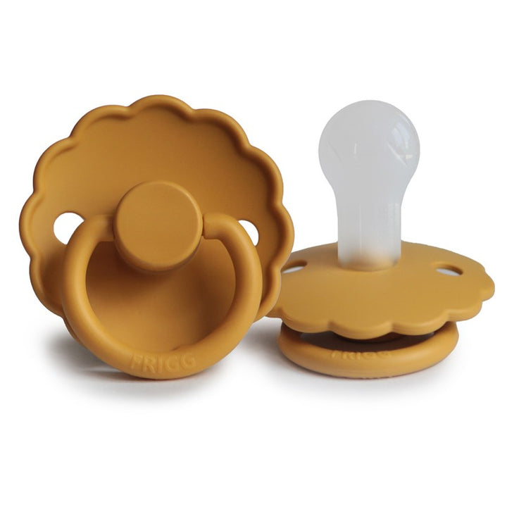 FRIGG Daisy Silicone Pacifier in Honey Gold, sold by JBørn Baby Products Shop, Personalizable by JustBørn