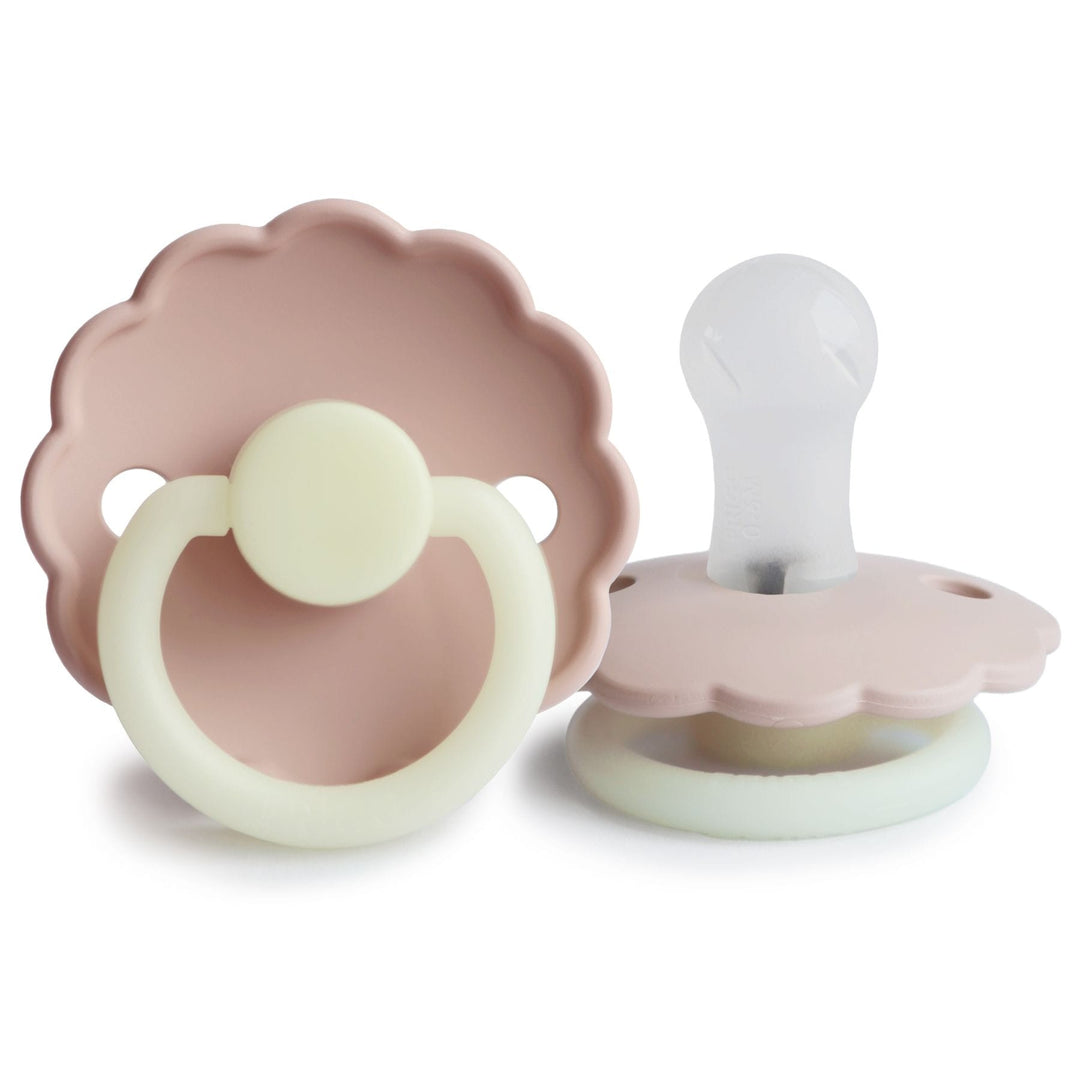 FRIGG Daisy Silicone Pacifier in Blush Night Glow, sold by JBørn Baby Products Shop, Personalizable by JustBørn