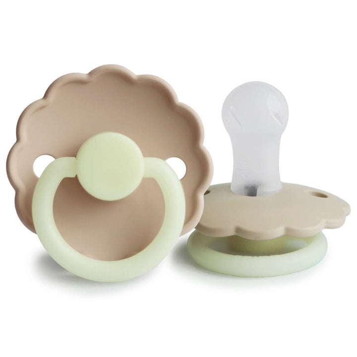 FRIGG Daisy Silicone Pacifier in Croissant Night Glow, sold by JBørn Baby Products Shop, Personalizable by JustBørn