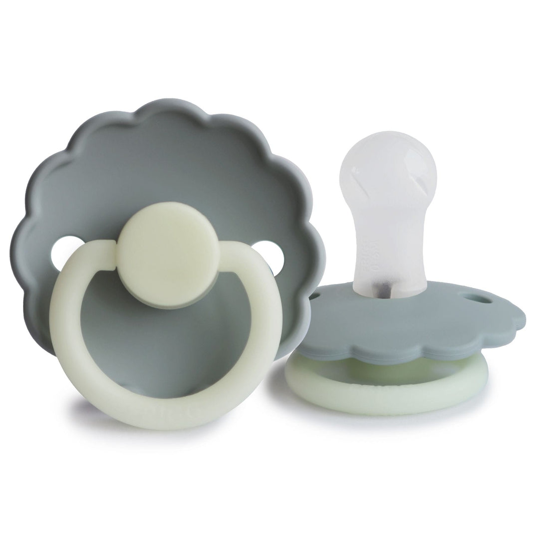 FRIGG Daisy Silicone Pacifier in French Gray Night Glow, sold by JBørn Baby Products Shop, Personalizable by JustBørn