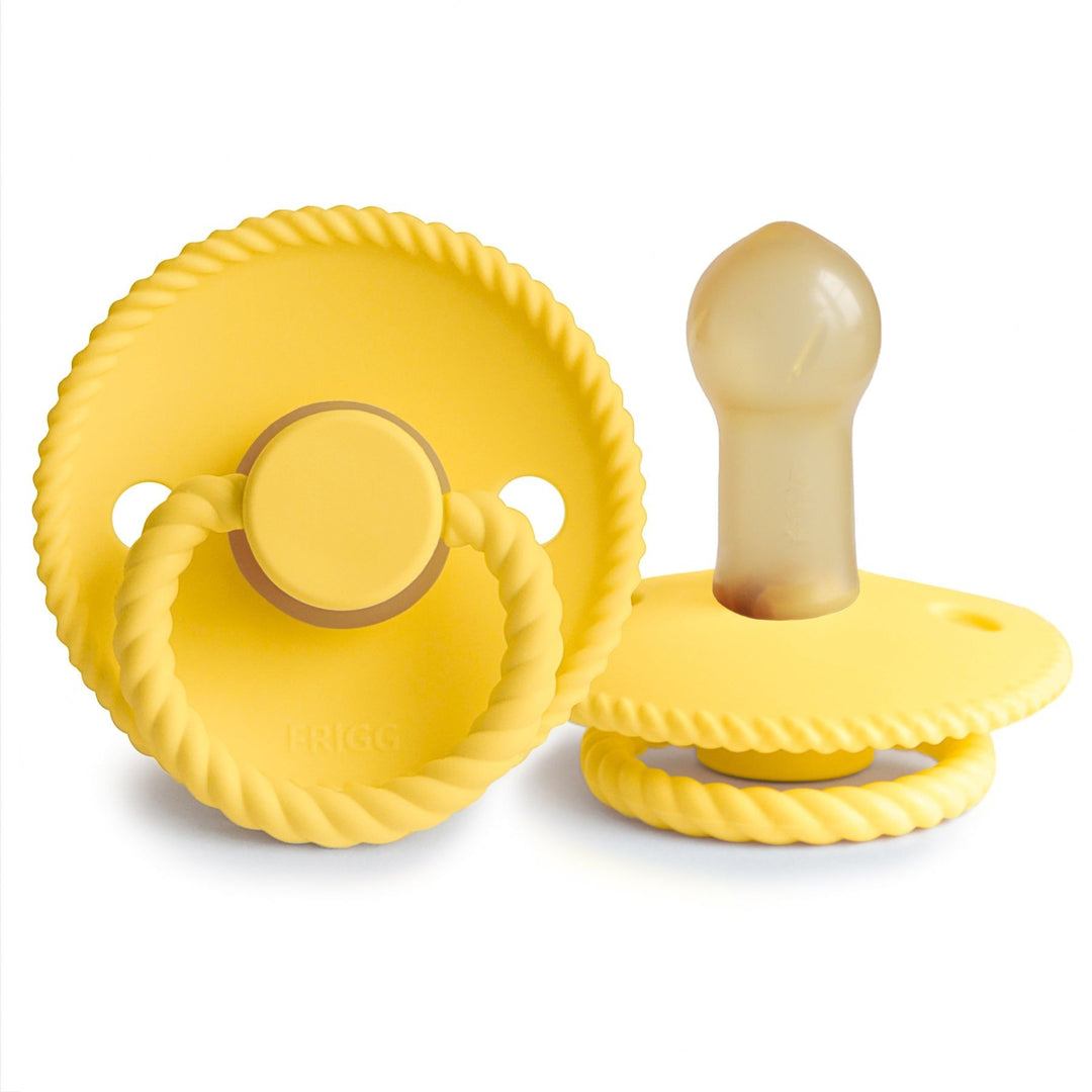 FRIGG Rope Natural Rubber Latex Pacifiers in Sunflower, sold by JBørn Baby Products Shop, Personalizable by JustBørn