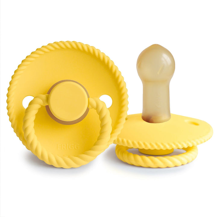 FRIGG Rope Natural Rubber Latex Pacifiers in Sunflower, sold by JBørn Baby Products Shop, Personalizable by JustBørn