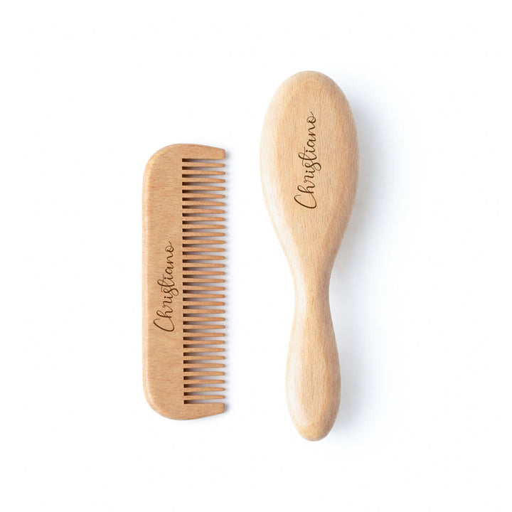 JBØRN Natural Beechwood Hairbrush & Comb Set - Personalisable Baby Products Sold and Personalised by JustBørn