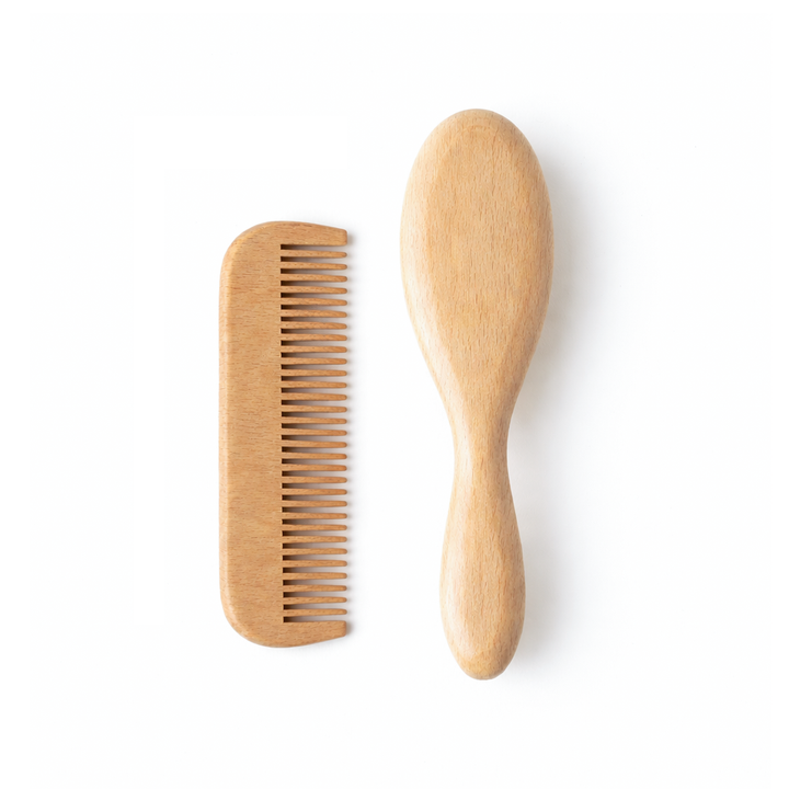 JBØRN Natural Beechwood Hairbrush & Comb Set - Personalisable Baby Products Sold and Personalised by JustBørn