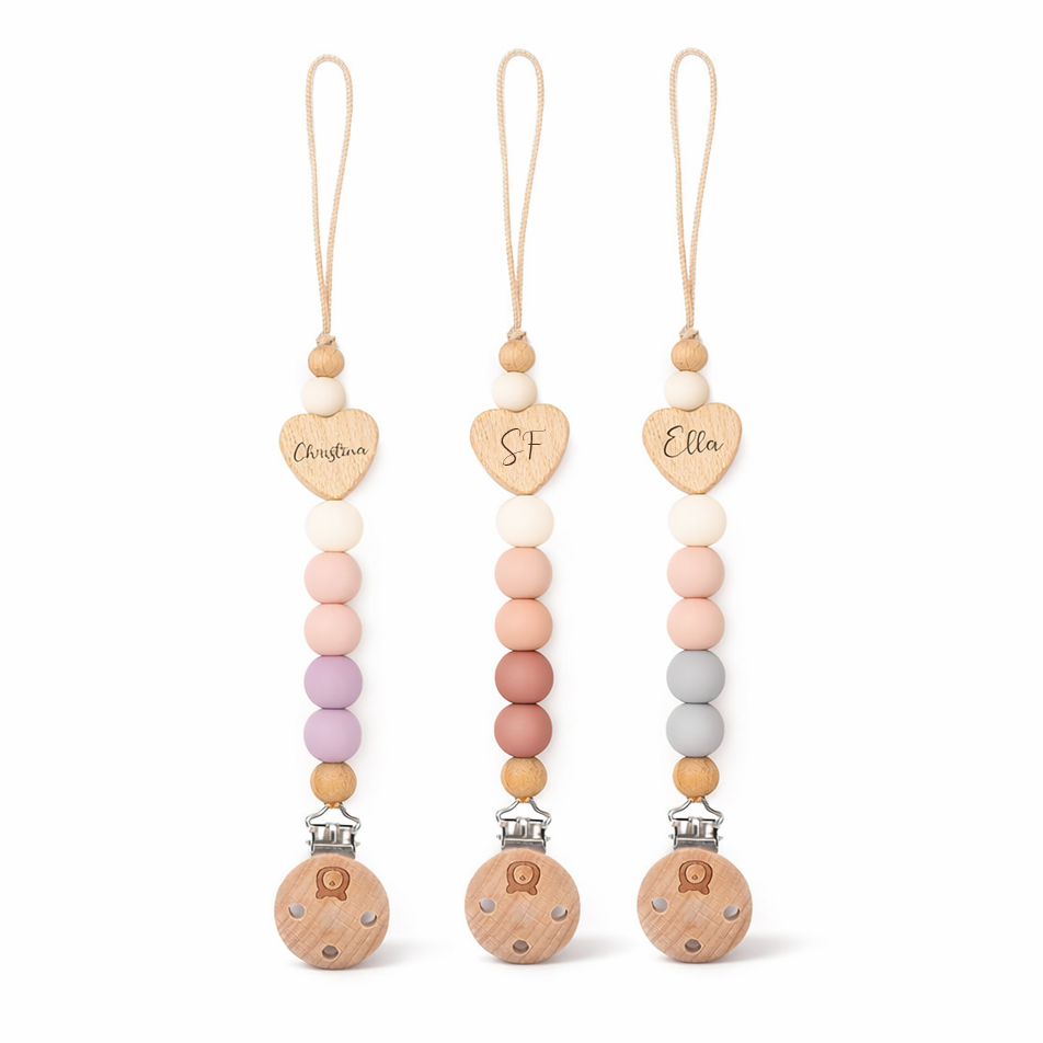 JBØRN Heart Colour Block Pacifier Clip - Personalisable Baby Products Sold and Personalised by JustBørn