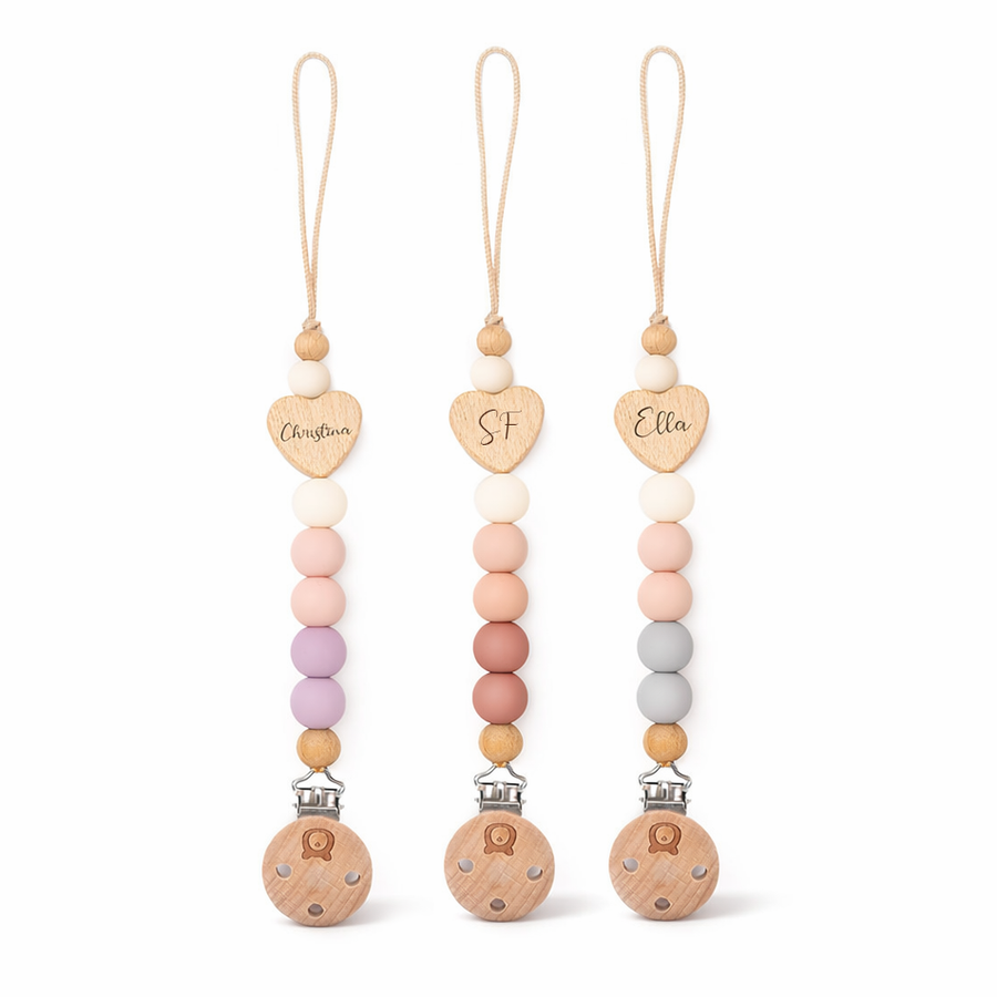 JBØRN Heart Colour Block Pacifier Clip - Personalisable Baby Products Sold and Personalised by JustBørn