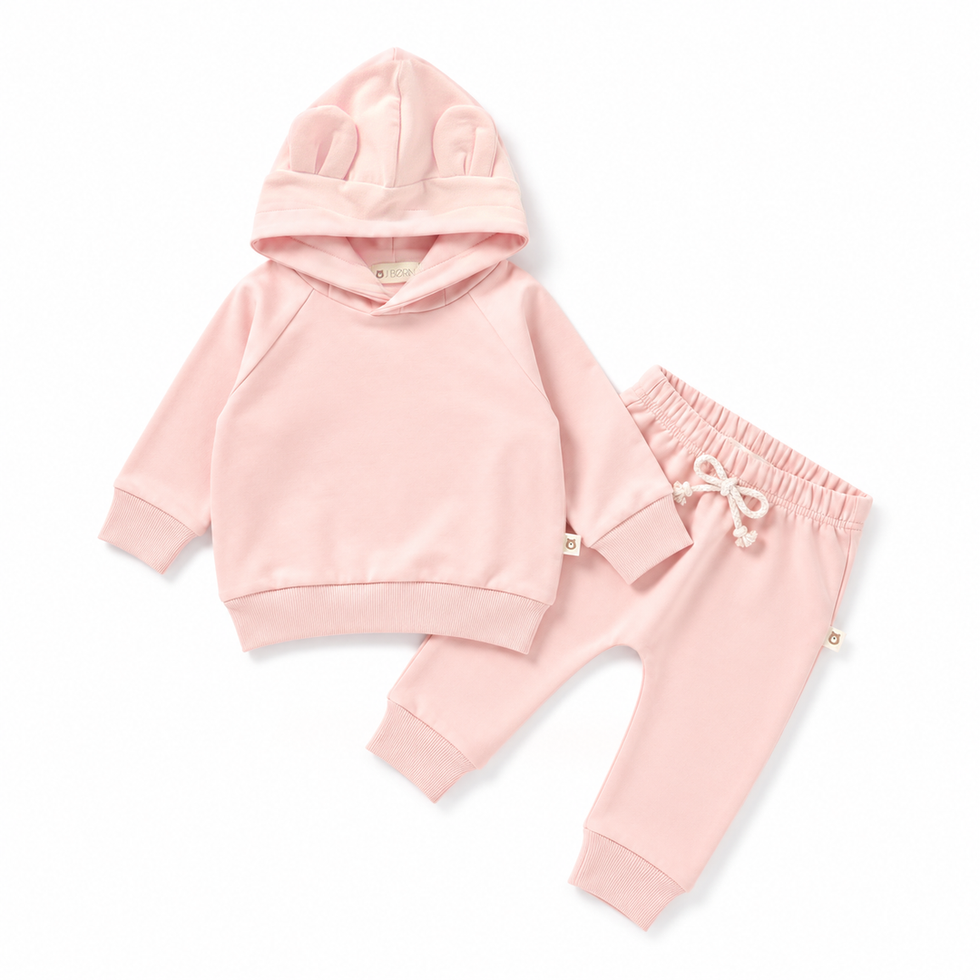 JBØRN Organic Cotton Baby Teddy Ears Hoodie & Joggers Set | Personalisable Hoodie & Jogger Set | Blossom - Personalisable Baby Products Sold and Personalised by JustBørn