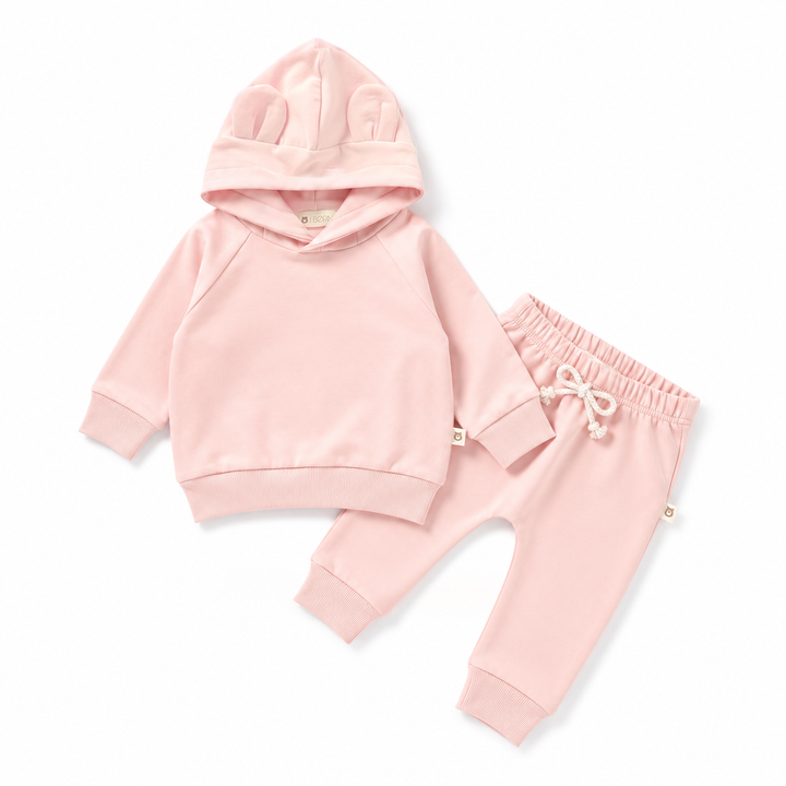JBØRN Organic Cotton Baby Teddy Ears Hoodie & Joggers Set | Personalisable Hoodie & Jogger Set | Blossom - Personalisable Baby Products Sold and Personalised by JustBørn