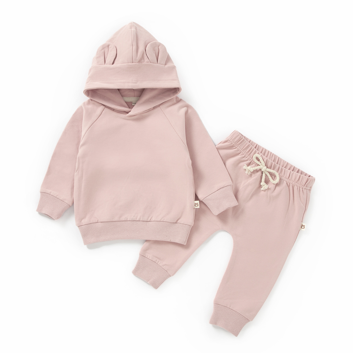JBØRN Organic Cotton Baby Teddy Ears Hoodie & Joggers Set | Personalisable Hoodie & Jogger Set | Blush - Personalisable Baby Products Sold and Personalised by JustBørn