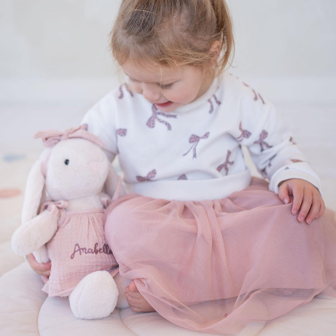 JBØRN Blossom Bunny Soft Toy with Personalised Outfit - Personalisable Baby Products Sold and Personalised by JustBørn