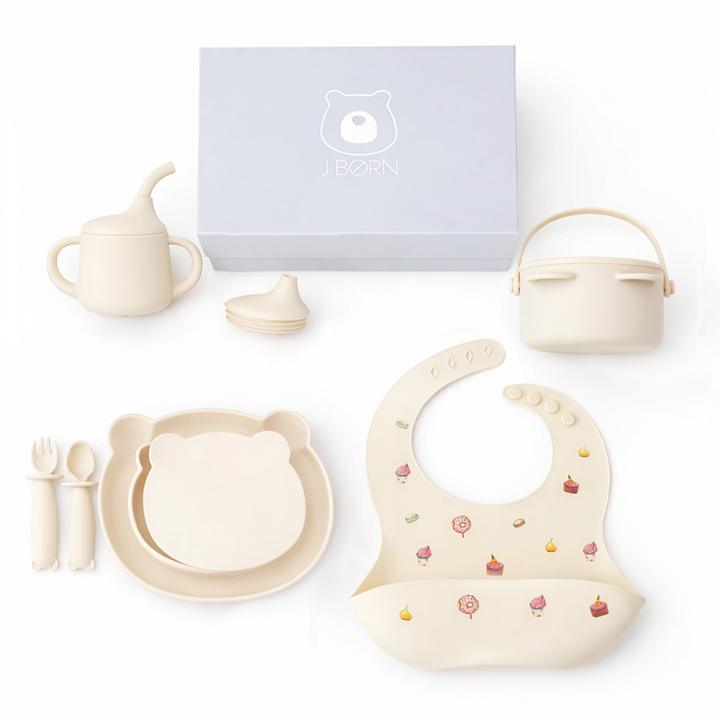 JBØRN Baby Weaning Full Essentials Gift Box Ivory Cakes Weaning Essentials Gift Box - Personalisable Baby Products Sold and Personalised by JustBørn
