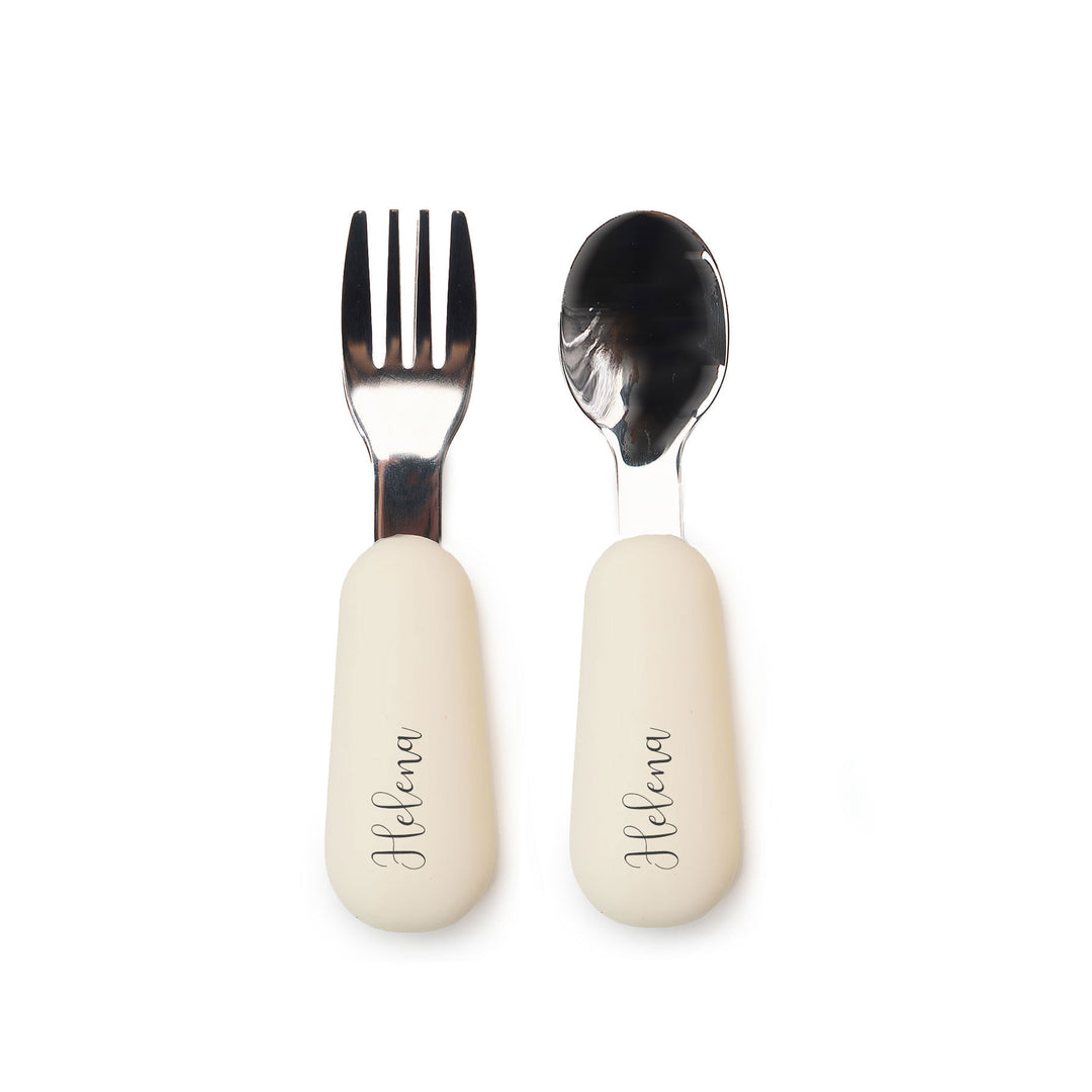 JBØRN Stainless Steel Kids Cutlery Set | Personalisable Ivory - Personalisable Baby Products Sold and Personalised by JustBørn