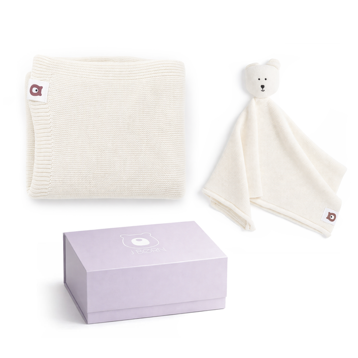 JBØRN Baby Gift Set | Knitted Blanket & Comforter Ivory Knitted Blankets Gift Set - Personalisable Baby Products Sold and Personalised by JustBørn