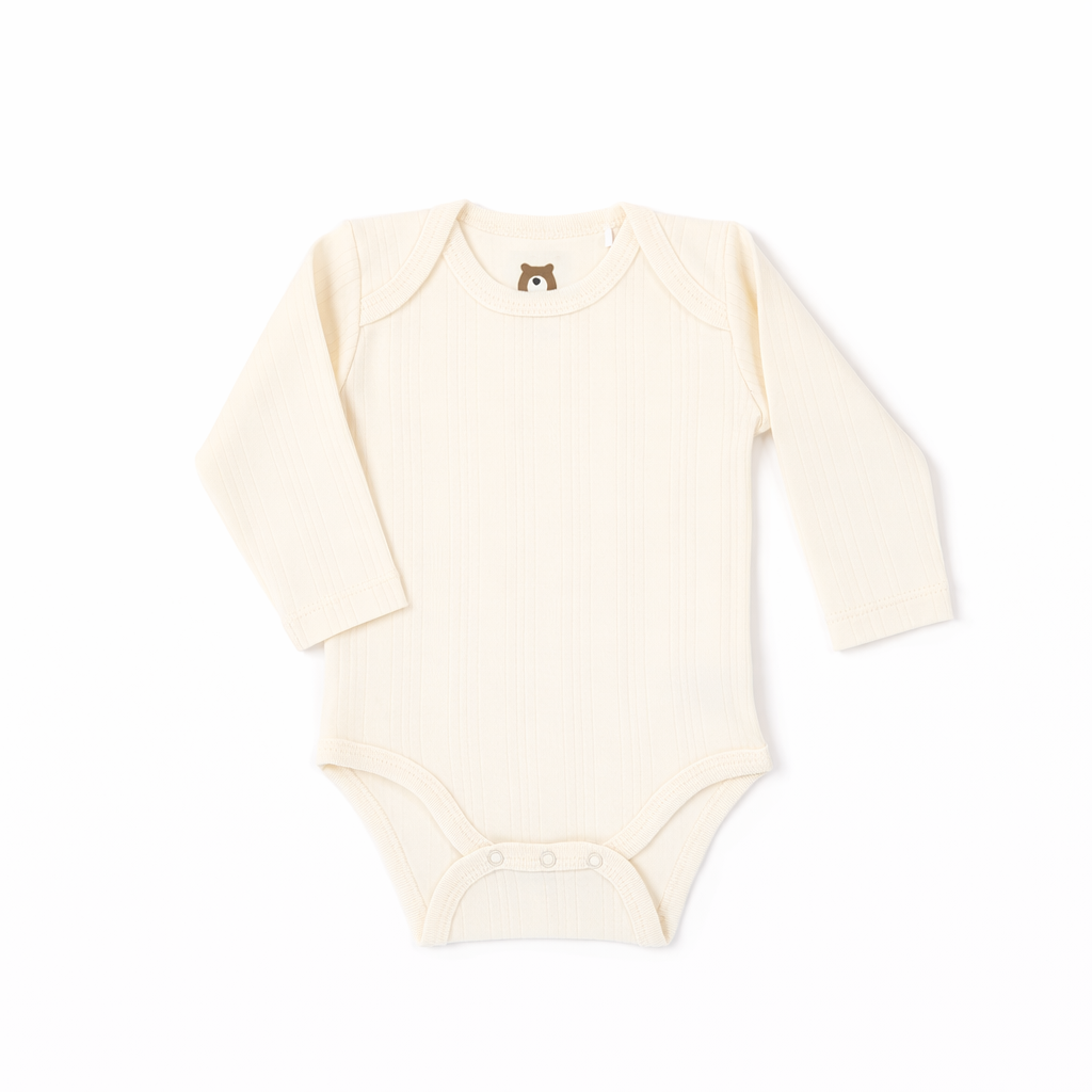 JBØRN Ribbed Bamboo Long Sleeve Bodysuit Ivory | Long Sleeve | Classic - Personalisable Baby Products Sold and Personalised by JustBørn