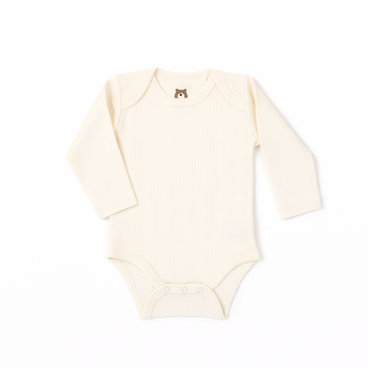 JBØRN Ribbed Bamboo Long Sleeve Bodysuit Ivory | Long Sleeve | Classic - Personalisable Baby Products Sold and Personalised by JustBørn