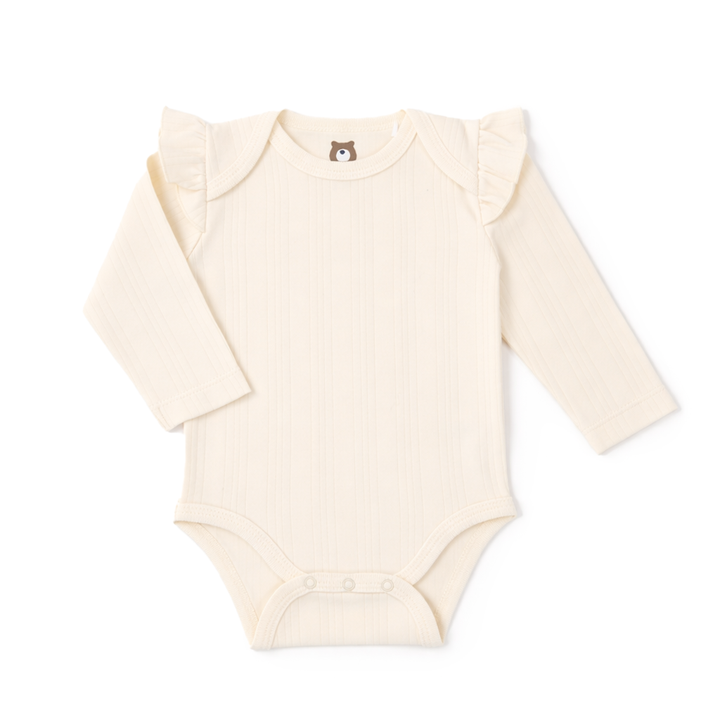 JBØRN Ribbed Bamboo Long Sleeve Bodysuit Ivory | Long Sleeve | Frill - Personalisable Baby Products Sold and Personalised by JustBørn