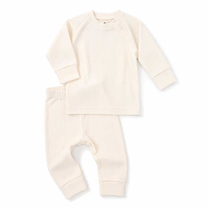 JBØRN Ribbed Bamboo Pyjama Set Ivory Pyjama - Personalisable Baby Products Sold and Personalised by JustBørn