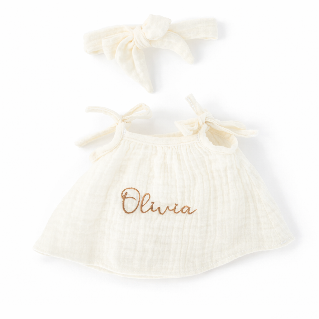 JBØRN Personalised Soft Toy Outfits Ivory Tie Dress - Personalisable Baby Products Sold and Personalised by JustBørn