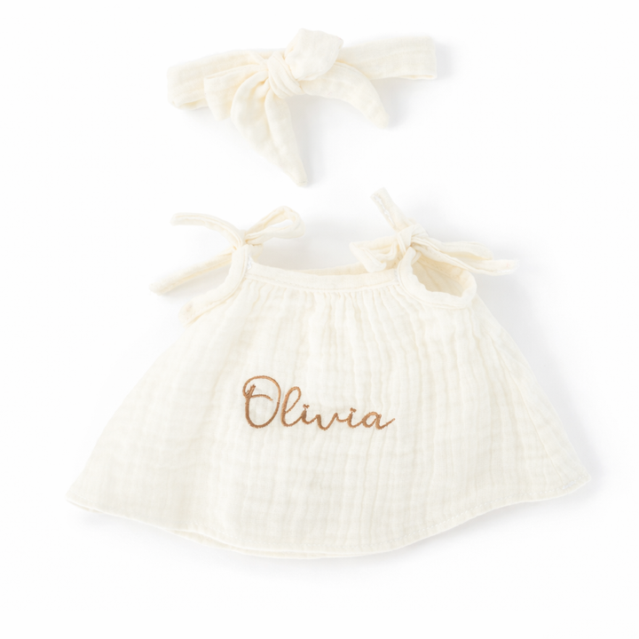 JBØRN Personalised Soft Toy Outfits Ivory Tie Dress - Personalisable Baby Products Sold and Personalised by JustBørn