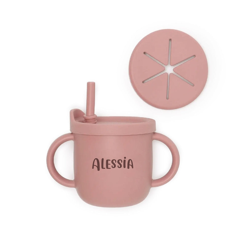 JBØRN Silicone Cup with Straw & Snack Lid | Personalisable in Dusty Rose, sold by JBørn Baby Products Shop, Personalizable by JustBørn