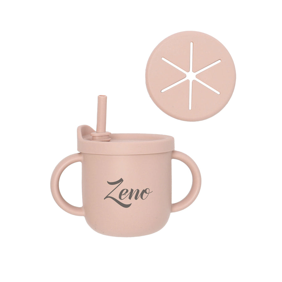 Blush JBØRN Silicone Cup with Straw & Snack Lid | Personalisable by Just Børn sold by JBørn Baby Products Shop