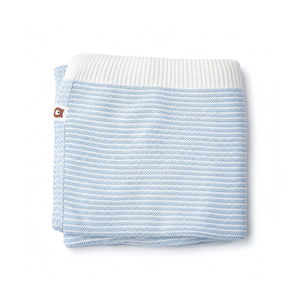 JBØRN Knitted Blanket Knitted Blanket | Stripe Powder Blue - Personalisable Baby Products Sold and Personalised by JustBørn