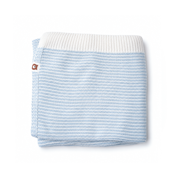 JBØRN Knitted Blanket Knitted Blanket | Stripe Powder Blue - Personalisable Baby Products Sold and Personalised by JustBørn