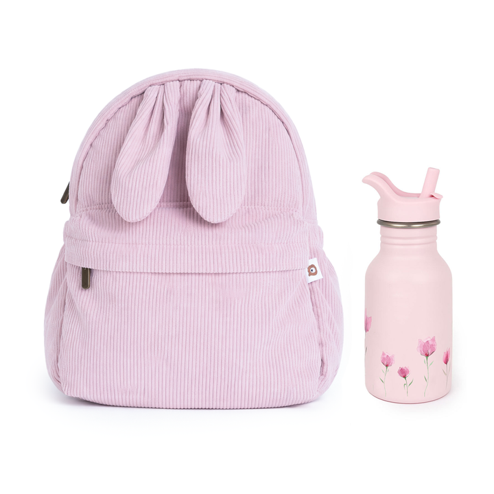JBØRN Personalised Set | Backpack & Water Bottle Set Lilac Backpack & Flower Bloom Bottle Set - Personalisable Baby Products Sold and Personalised by JustBørn