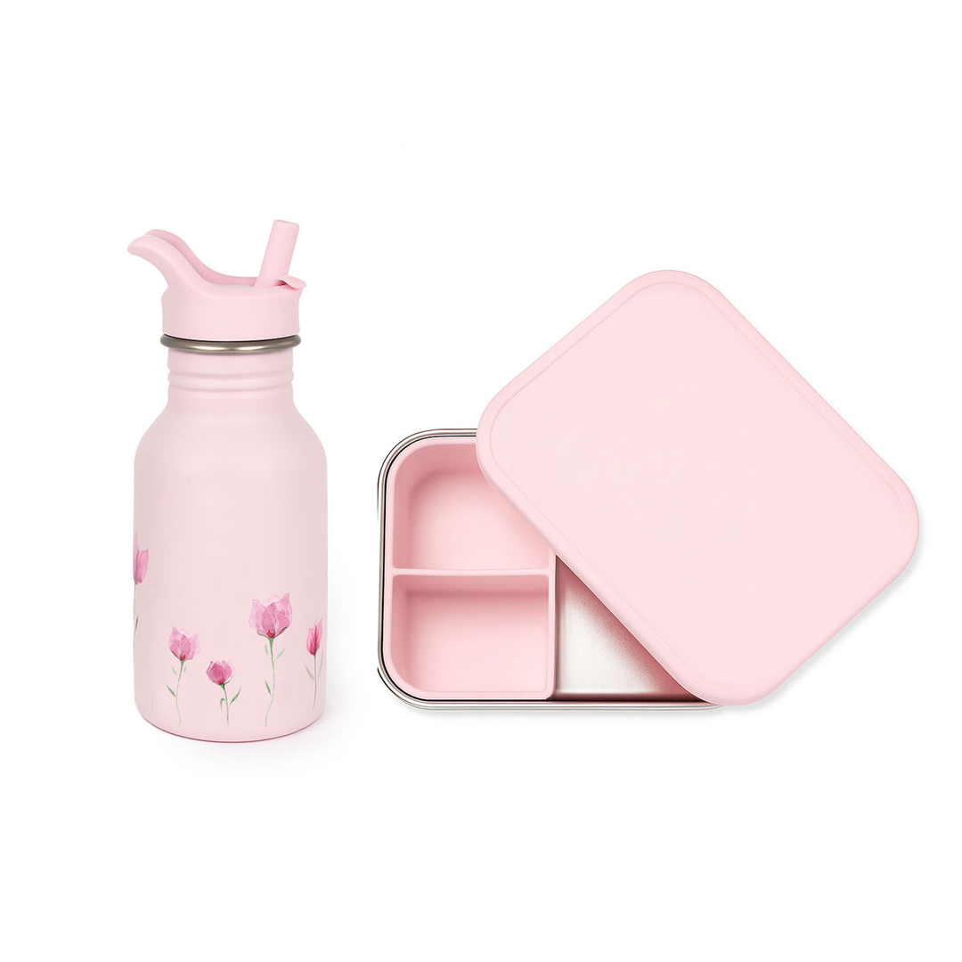 JBØRN Personalised Set | Water Bottle & Lunch Box Set Lilac Bloom Lunch Box Set - Personalisable Baby Products Sold and Personalised by JustBørn