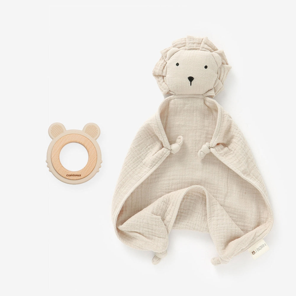 JBØRN Organic Cotton Lion Comforter & Teether Set | Personalisable in Sandstone, sold by JBørn Baby Products Shop, Personalizable by JustBørn