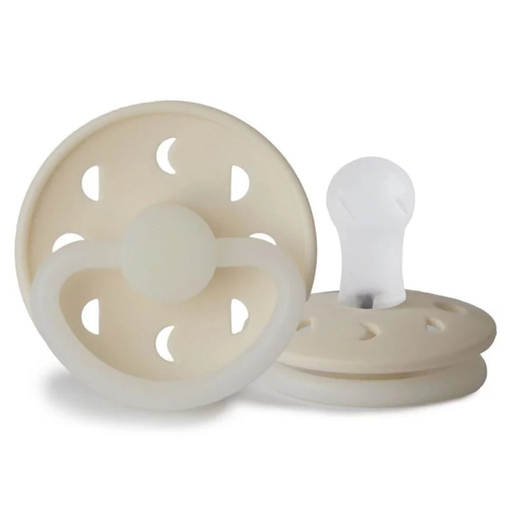 FRIGG Moon Silicone Pacifier in Cream Night Glow, sold by JBørn Baby Products Shop, Personalizable by JustBørn