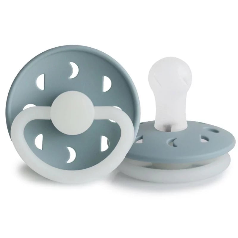 FRIGG Moon Silicone Pacifier in Stone Blue Night Glow, sold by JBørn Baby Products Shop, Personalizable by JustBørn