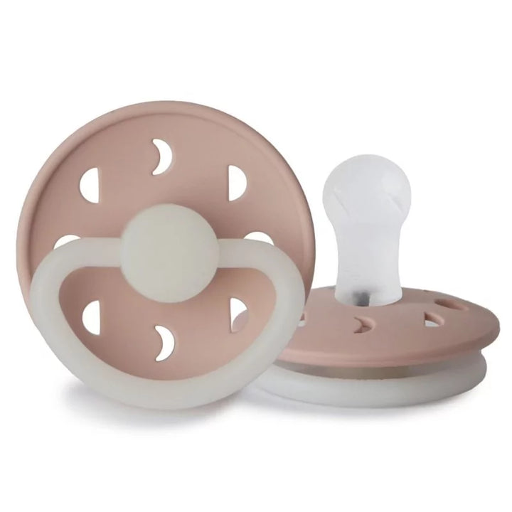 FRIGG Moon Silicone Pacifier in Blush Night Glow, sold by JBørn Baby Products Shop, Personalizable by JustBørn