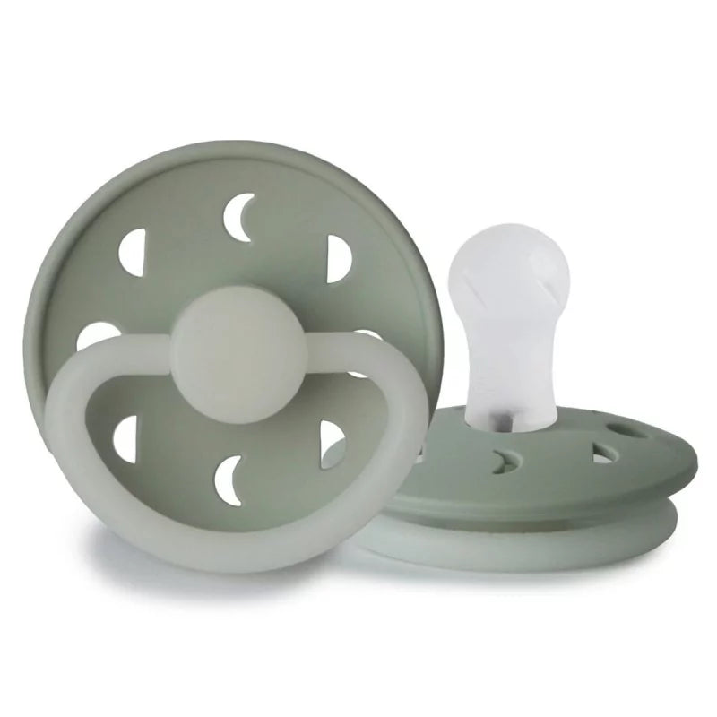 FRIGG Moon Silicone Pacifier in Sage Night Glow, sold by JBørn Baby Products Shop, Personalizable by JustBørn