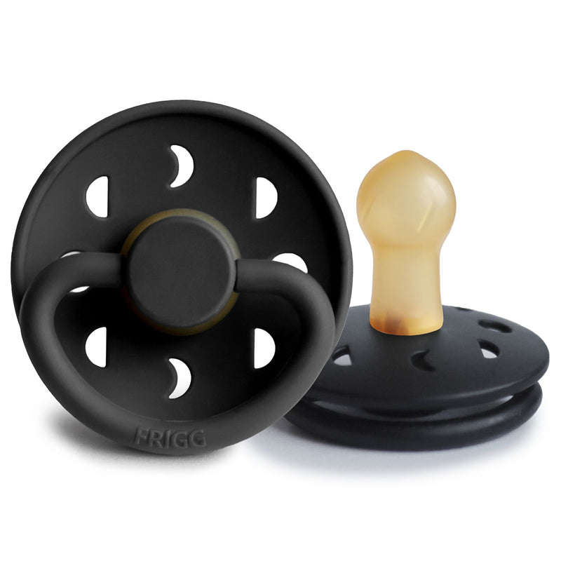 FRIGG Moon Natural Rubber Latex Pacifier in Jet Black, sold by JBørn Baby Products Shop, Personalizable by JustBørn