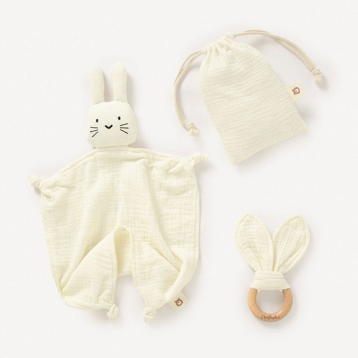 JBØRN Organic Cotton Bunny Comforter & Teether Set | Personalisable in Muslin Ivory, sold by JBørn Baby Products Shop, Personalizable by JustBørn