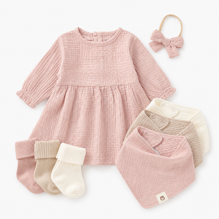 JBØRN Organic Cotton Muslin Dress & Accessories Bundle