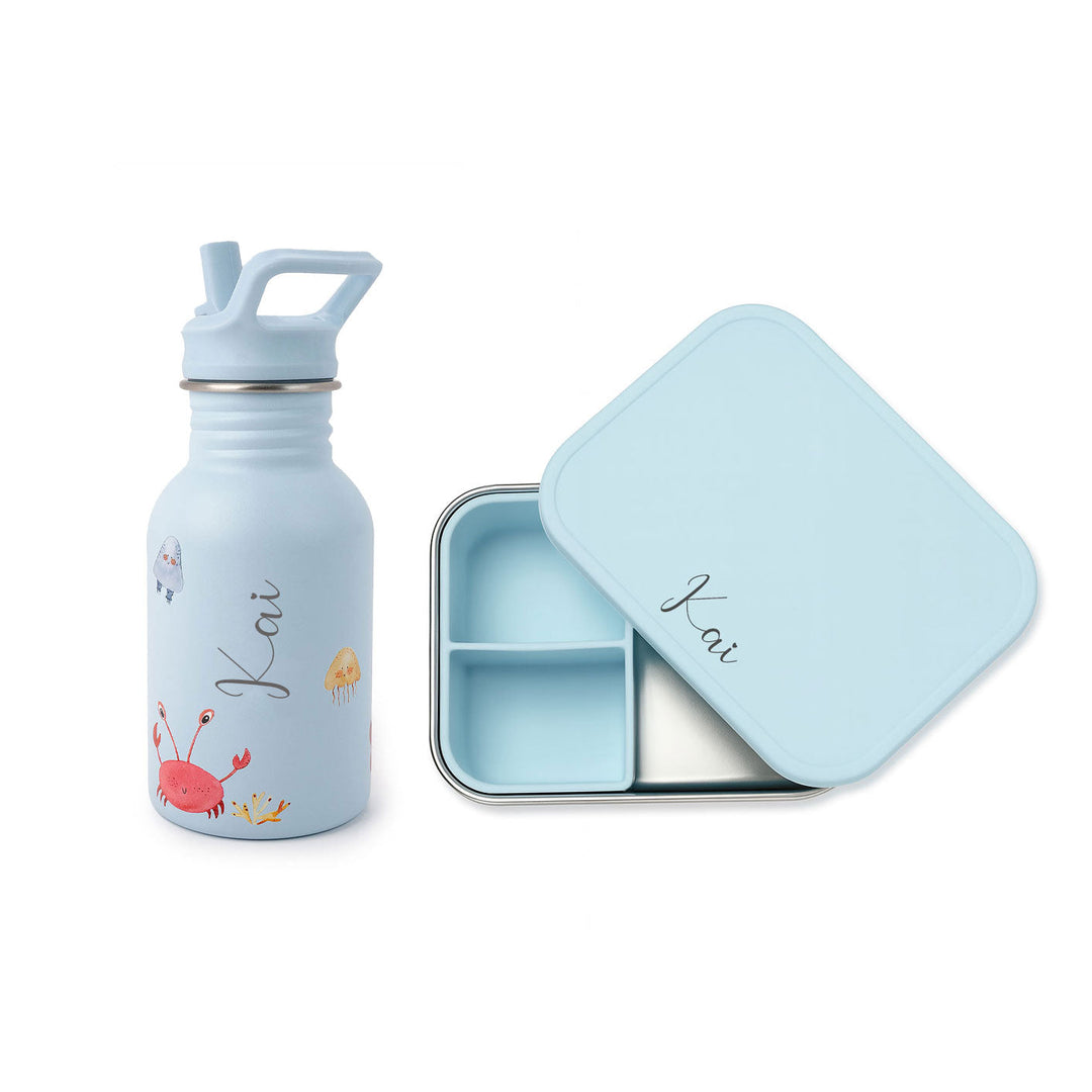 JBØRN Kids Gift Box | Personalised Water Bottle & Lunch Box Set Ocean No Gift Box - Personalisable Baby Products Sold and Personalised by JustBørn