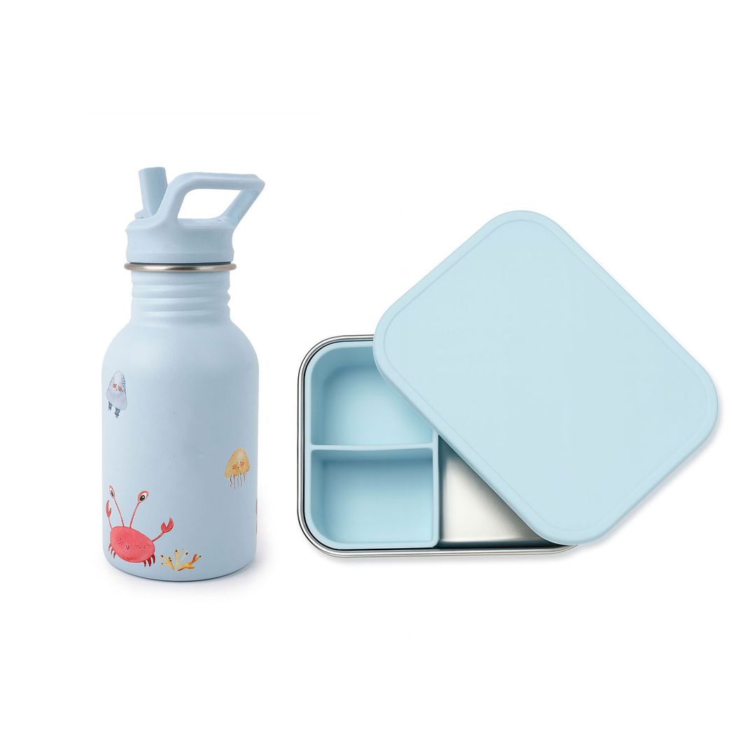 JBØRN Personalised Set | Water Bottle & Lunch Box Set Ocean Lunch Box Set - Personalisable Baby Products Sold and Personalised by JustBørn