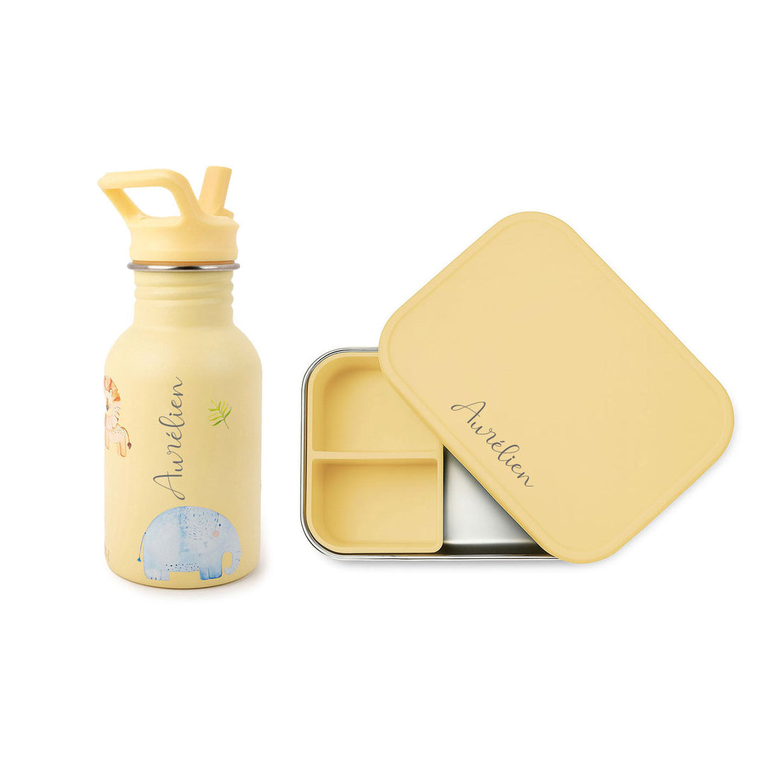 JBØRN Kids Gift Box | Personalised Water Bottle & Lunch Box Set Safari Park No Gift Box - Personalisable Baby Products Sold and Personalised by JustBørn